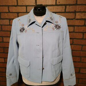 Vintage Hairston Roberson Blue Floral Embroidered Jacket, Size 10